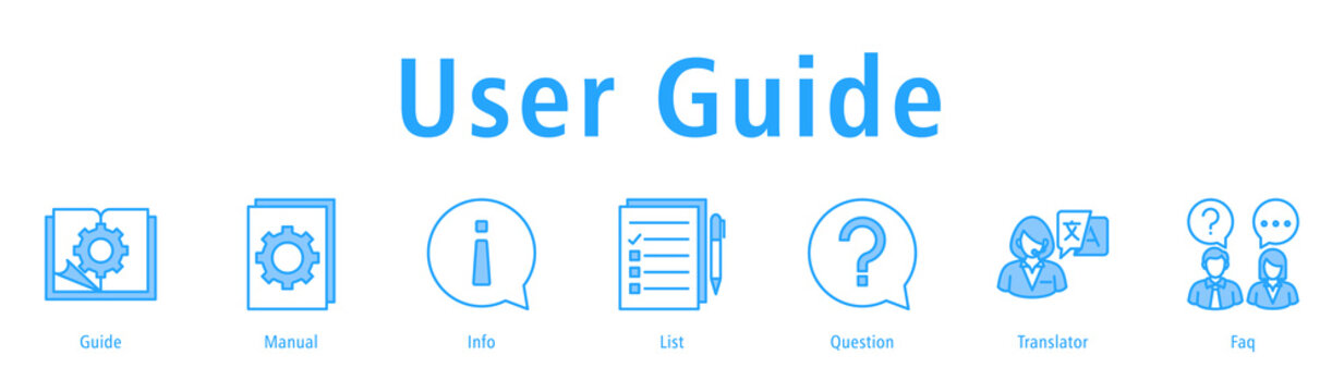 User Guide banner with icons of Guide, Manual, Info, List, Question, Translator and Faq.