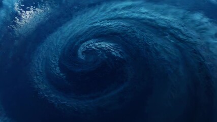 Rotating ocean vortex tightening core following drone camera starting at sea, showing foam bands - Powered by Adobe