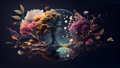 Underwater nature fish, coral, seaweed, and starfish generated by AI