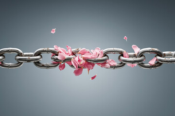 Beautiful chain with pink flower petals, symbolizing freedom and breaking free from constraints, perfect for inspiring hope and positive change messages