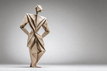 Abstract origami figure with hands on hips for unique design projects or conceptual illustrations, representing confidence, creativity and artistic expression