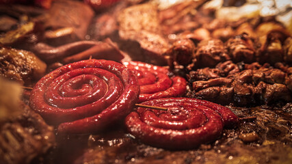 Grilled meat and and sausage pan