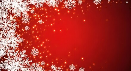 Festive red background with sparkling snowflakes border