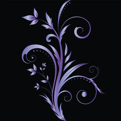 A beautiful neon Blue-violet gradient floral pattern with delicate flowers, set against a black background