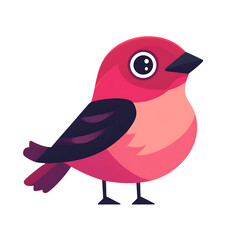 Fototapeta premium Cute cartoon rosy red bird with big eyes and dark wings isolated on transparent background