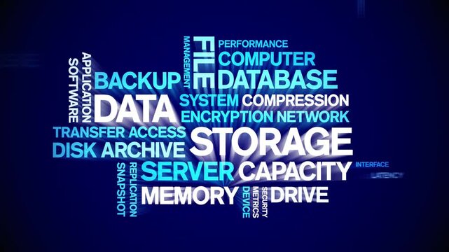 Data Storage animated word cloud-text design animation tag kinetic typography seamless loop.