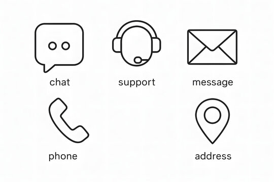 Contact Icons: A simple and clean illustration with a set of modern icons, representing various forms of communication. Ideal for websites, apps, or any project needing accessible contact options. 