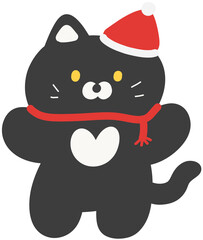 Fototapeta premium Cute Animal Character Wearing Santa Hat Hand Drawn Christmas Illustration