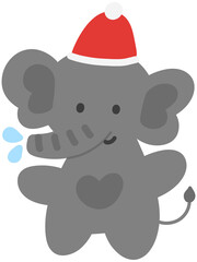 Cute Animal Character Wearing Santa Hat Hand Drawn Christmas Illustration