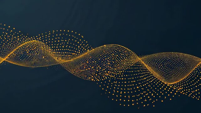 Playback starting, golden dotted ribbon sweeping across navy backdrop, with dot clusters pulsing