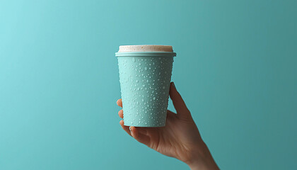 Human hand holding coffee cup, adult drinking caffeine generated by AI