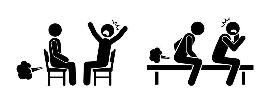 Funny Stickman Farting Silhouette Icons &ndash; Cartoon Gas Emission Reaction Set.