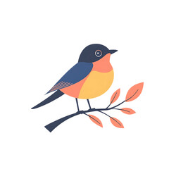 Obraz premium Charming illustration of a colorful bird perched on a branch with autumn leaves isolated on transparent background