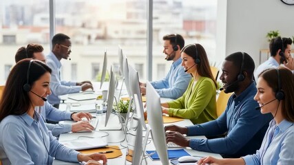 Diverse Customer Service Team Working and Celebrating Success in a Modern Office Environment