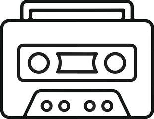 Obraz premium Vintage Cassette Tape Icon Line Illustration, Minimal black line illustration of an audio cassette tape, symbolizing retro music, analog sound, recording technology, and nostalgia.