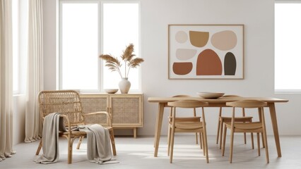 Modern Dining Room Interior with Natural Light and Minimalist Decor Elements Displaying Warm Tones