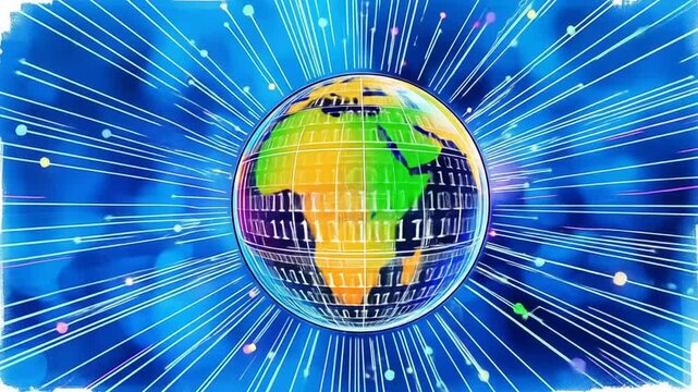 Abstract Futuristic Technology Concept of Digital Binary Code of Ball and Data Stream. 4k video