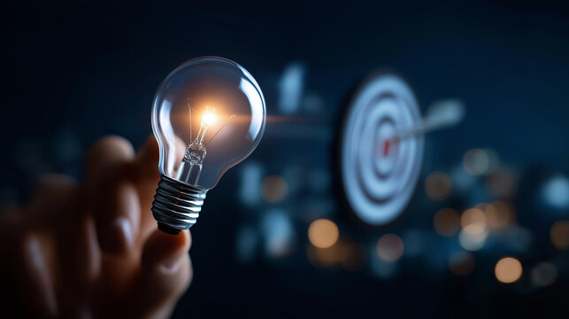 Professional targeting 2026 goals with light bulb and dartboard visualization innovation planning interface business strategy dashboard vision mapping system upward growth - Powered by Adobe