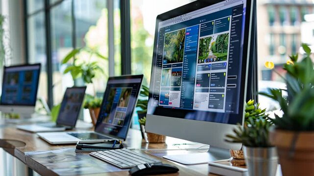 selective focus on computer screen showing responsive website layouts side by side