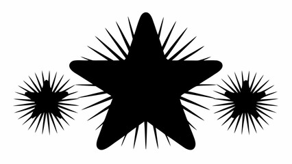Three black stars with spiky rays emanating from them on a white background in a simple graphic design