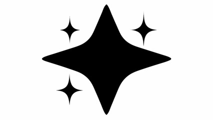 Black star with four points and three smaller stars around it on a white background image design