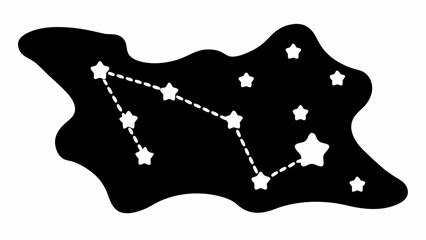 Illustration of a constellation with stars connected by dotted lines in a black night sky scene