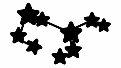 Silhouette of a constellation with various sized stars connected by lines in the night sky view