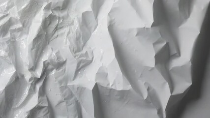 Shifting camera revealing crumpled glossy film on table, exposing droplets and changing highlights - Powered by Adobe