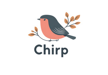 Cute cartoon robin bird with orange breast perched on a branch with autumn leaves isolated on transparent background