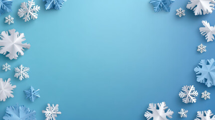Snowflakes create beautiful winter background perfect for holiday celebrations. This serene scene captures essence of Christmas with its cool blue tones and intricate designs