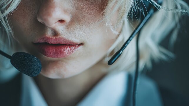 Corporate portrait of a woman with headset as a call center agent in online communication telecommunication worker environment