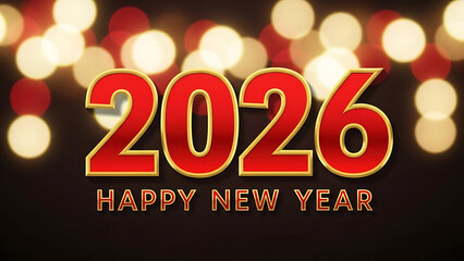 Happy New Year 2026 Festive Celebration with Glowing Bokeh Lights and Golden Text Design