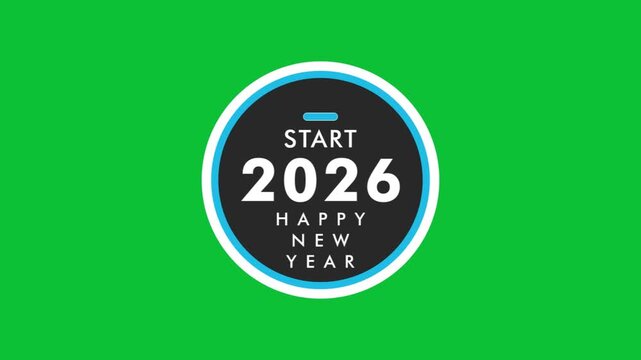 Start 2026 Happy New Year animation badge on green background, modern countdown style festive motion graphic for holiday videos and digital greetings
