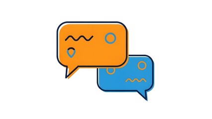 Fototapeta premium Two colorful speech bubbles with abstract symbols, representing conversation and dialogue.