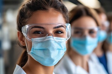 Smiling diverse female colleagues wearing protective gear in a healthcare setting during their work shift