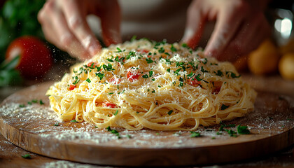 Homemade pasta meal on rustic wooden table freshness generated by AI