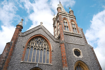 Petersfield Methodist Church Exterior, Flint Stone and Brick Victorian Gothic Architecture