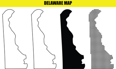 Hand made Dot Map Delaware state map set including outline solid fill and pixelated versions vector illustration for infographic and design projects By illustrator