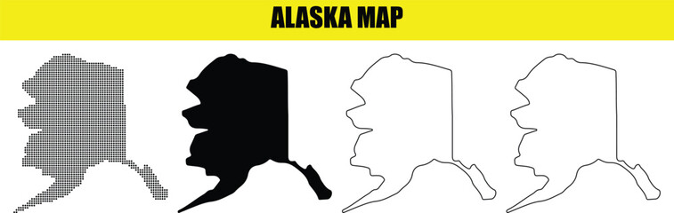 Hand made Dot Map Alaska map outline set vector illustration in different styles perfect for geographic designs and educational materials By illustrator