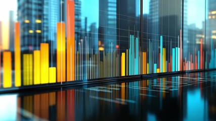 Bright charts and graphs present various business statistics reflecting trends and performance in an urban office setting - Powered by Adobe
