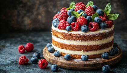 Sweet berry dessert on rustic wooden table decoration generated by AI