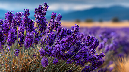 Obraz premium Dreamy Golden-Hour Lavender Meadow with Vibrant Blossoms