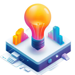 Lightbulb on digital tablet with gradient colors in 3D isometric style for business presentation "isolated on transparent background