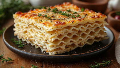 Healthy homemade lasagna on rustic wooden table ready generated by AI