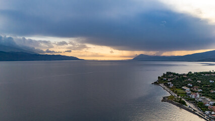 Fototapeta premium Sunset over Gulf of Corinth, Central Greece, viewed from Marathias