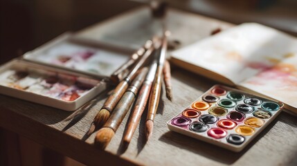 Watercolor painting supplies art on