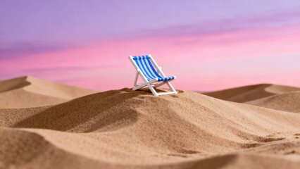 Pink-Purple Sky Sand Dune & Beach Chair 3D Illustration Scene