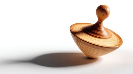 Spinning top toy casting dynamic shadow on white background for playful design concept