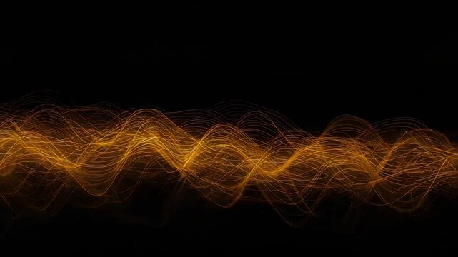 Shifting golden braided ribbon undergoing phase shifts, sending bright nodes across black screen