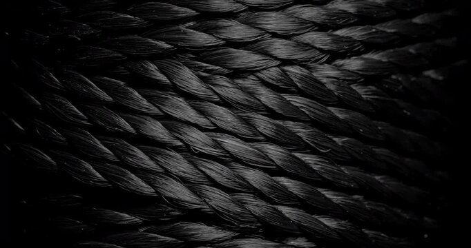 Seamless Woven Texture Background Loop. Texture of Dark rough twine. Video presenting a continuous dark gray woven thread texture.